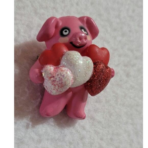 S Lehman 1984 Pink Pig Holding Hearts Glitter Brooch Pin Kawaii Twee Eclectic - Picture 6 of 8